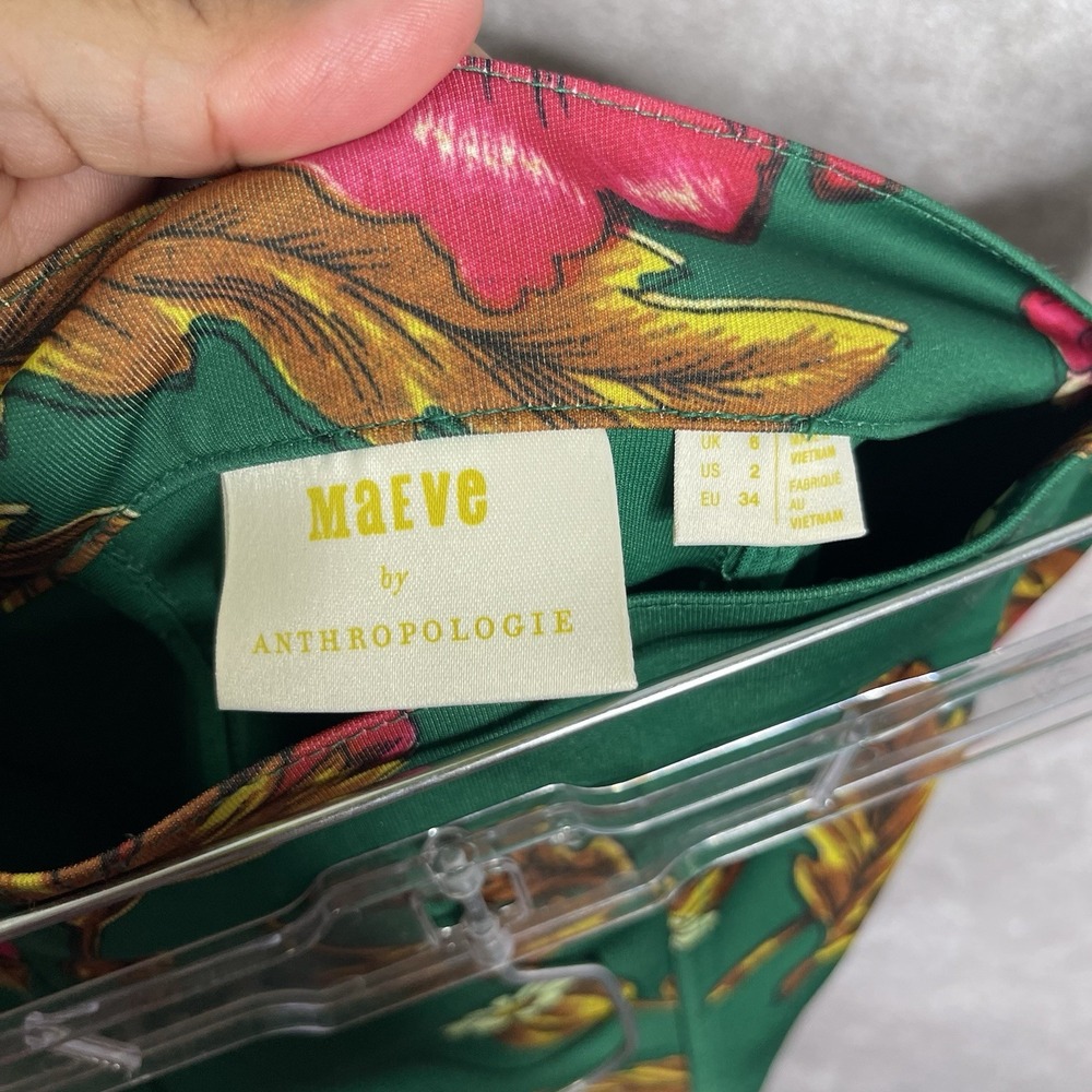 Maeve By Anthropologie Hibiscus Floral Skater Skirt In Green Women's Size US 2 - Picture 3 of 6
